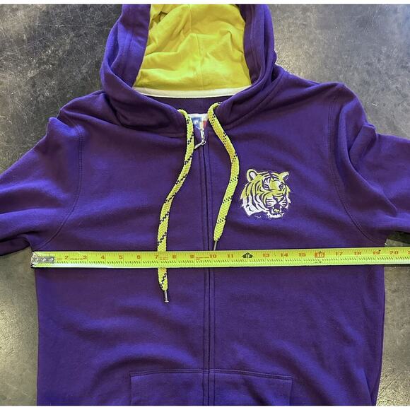 Women's LSU Tigers Sequin Peace Love LSU Hoodie Sweatshirt Size Med. Purple/Gold - Picture 13 of 13
